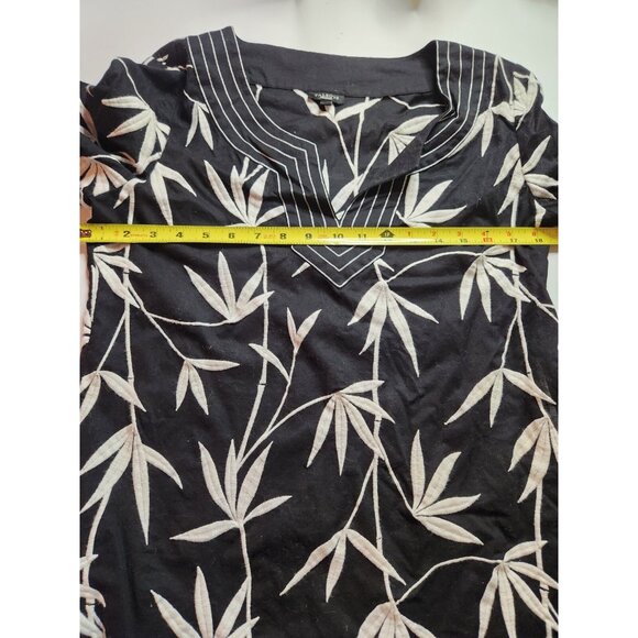 Womens Top Talbots Black White Leaf floral Cotton Blend 3/4 Sleeve Size 10 - Picture 6 of 8